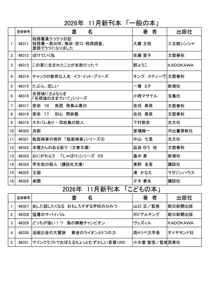 令和８年11月の新刊本